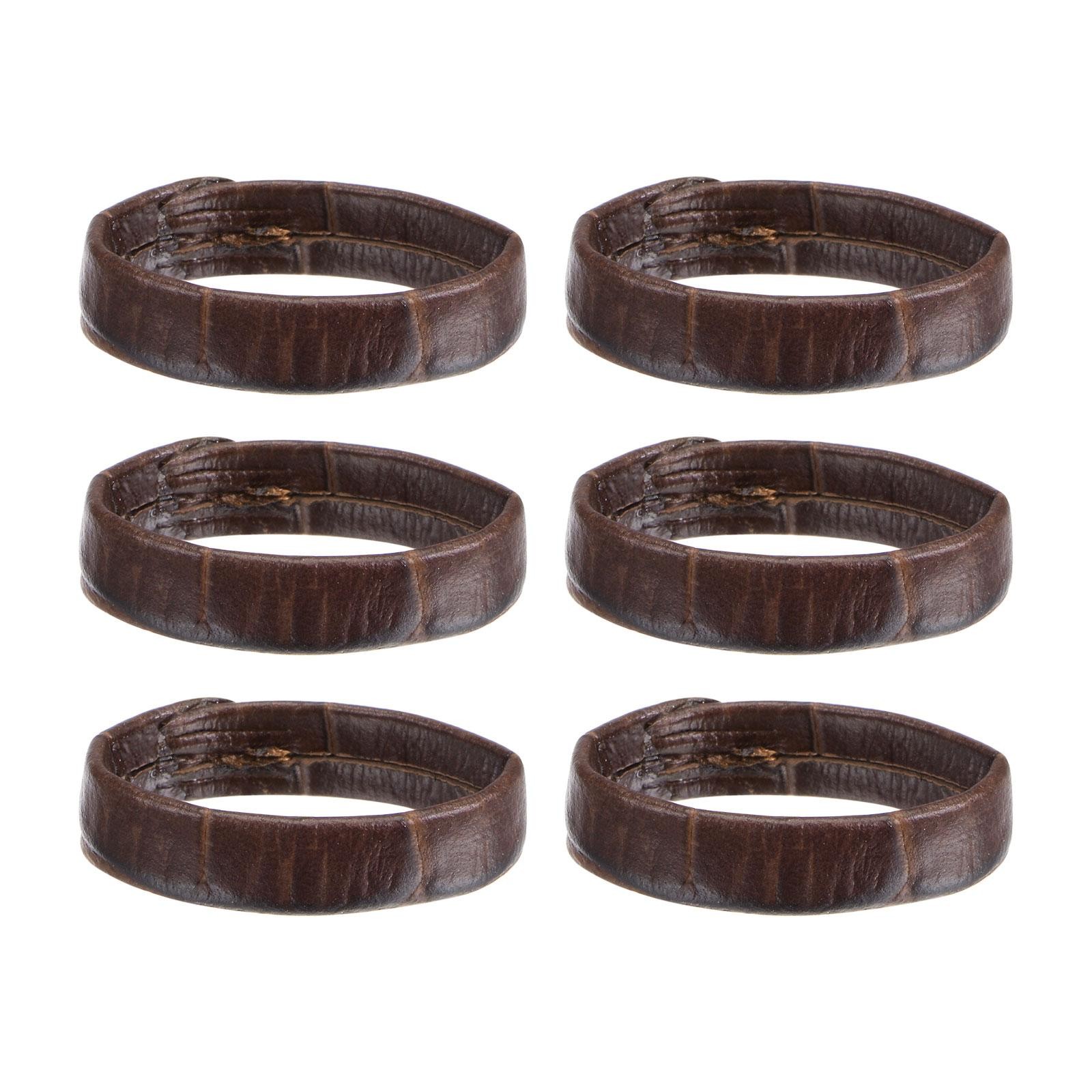 6 Pcs PU Leather Loops Retaining Ring for 22mm Width Watch Band, Dark Brown