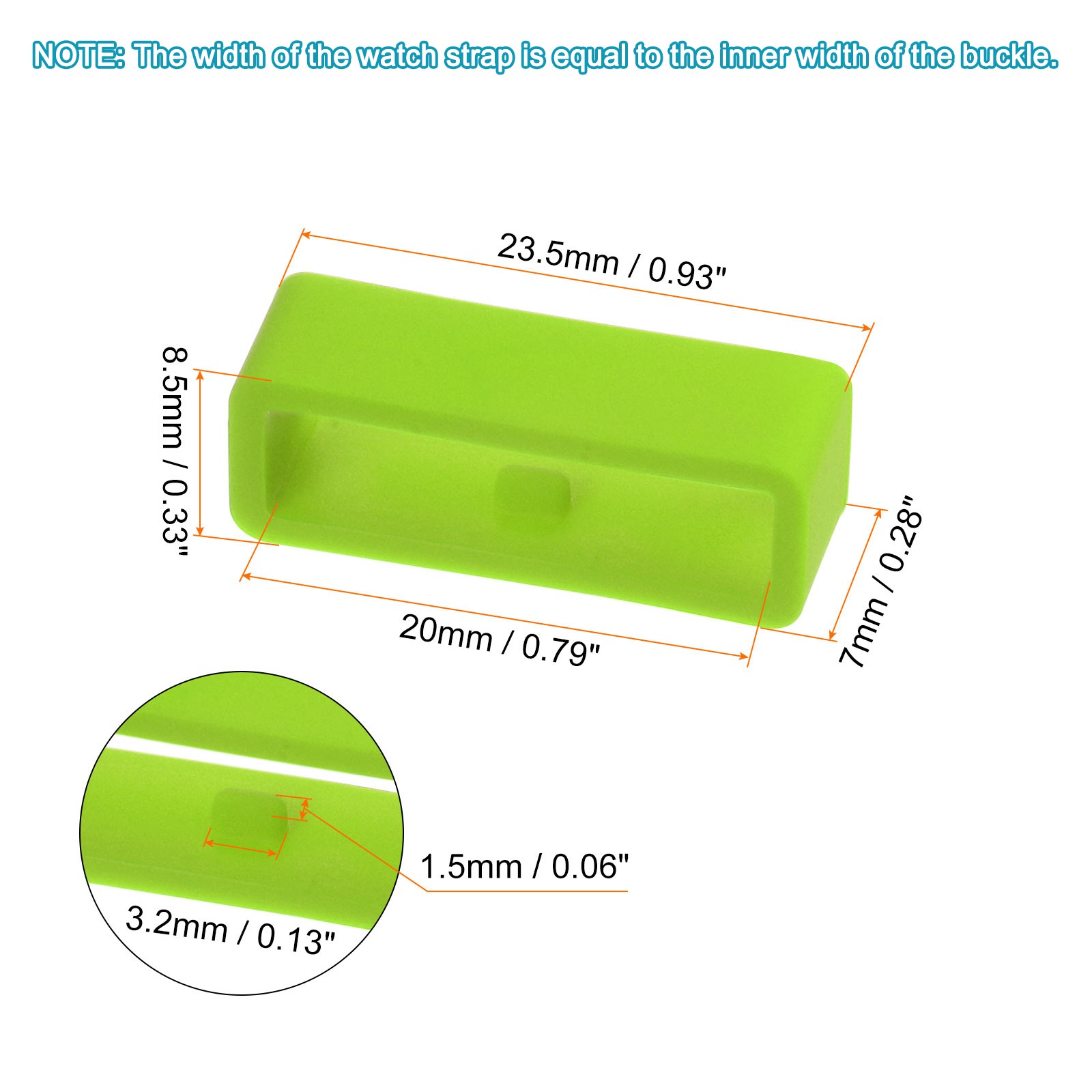 6pcs Watch Strap Loop Fastener Rings 20mm Rubber Watch Holder Keeper Green