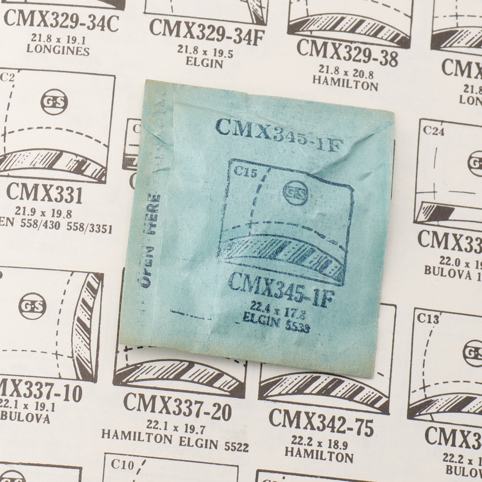 Vintage GS CMX345-1F Crystal Elgin 5538 22.4 x 17.2 New Old Stock Part (MX)