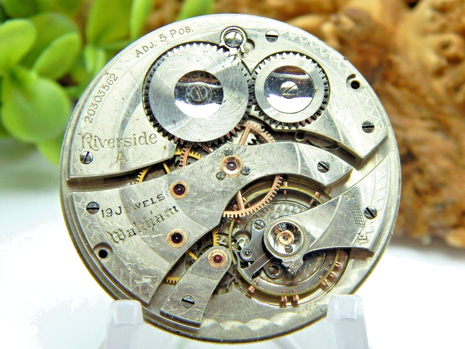 Antique Pocket watch movement Waltham Riverside Colonial A 14 size 19 jewel 1915