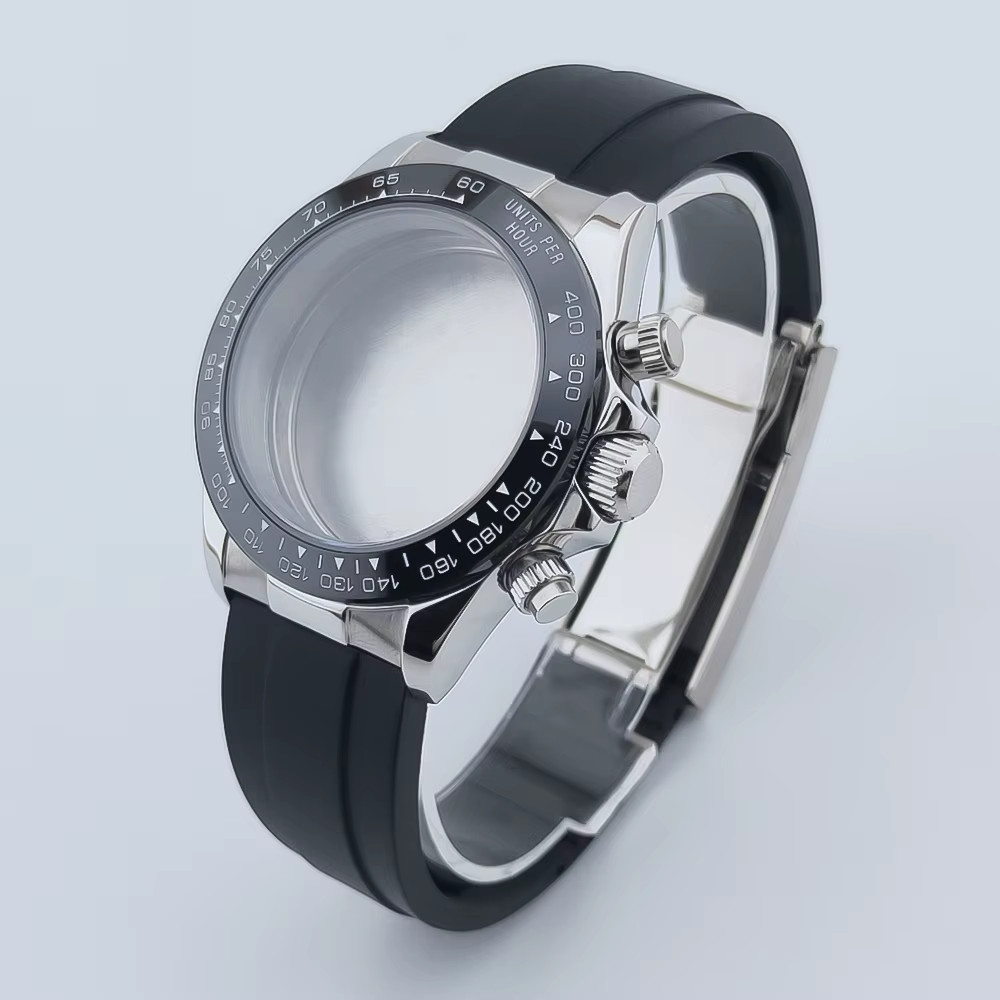 40Mm Sapphire Glass Quart Stainless Steel Case Rubber Strap Fit VK63 Quart Movem
