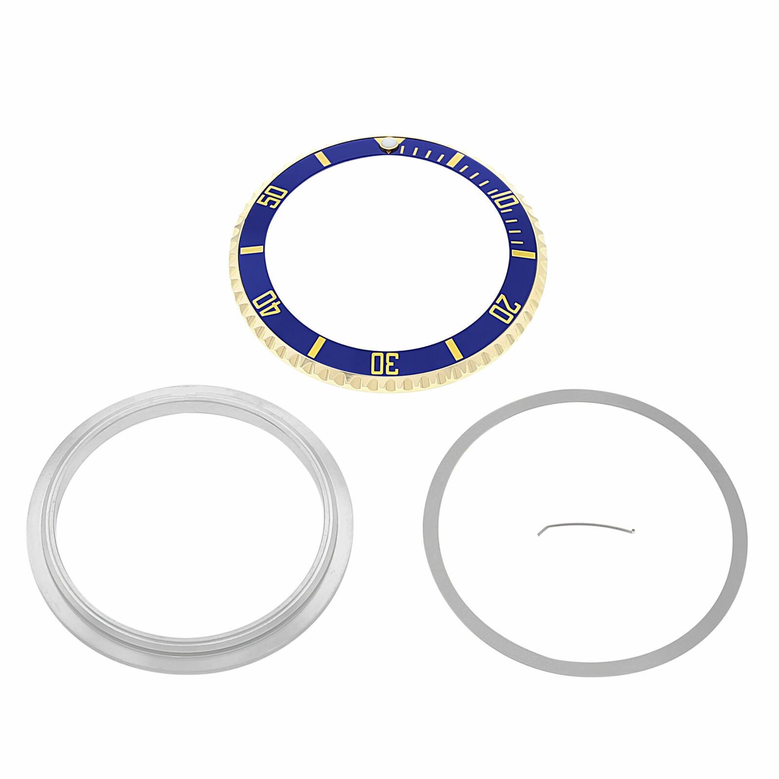 BEZEL,CERAMIC INSERT + RETAINING FOR ROLEX 18KY REAL GOLD 16800 16803 16613 BLUE