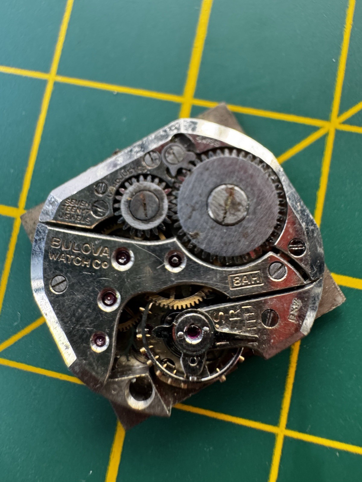 Bulova 8AH 17 Jewels Movement and Dial. Non Running. For Parts or Repair.