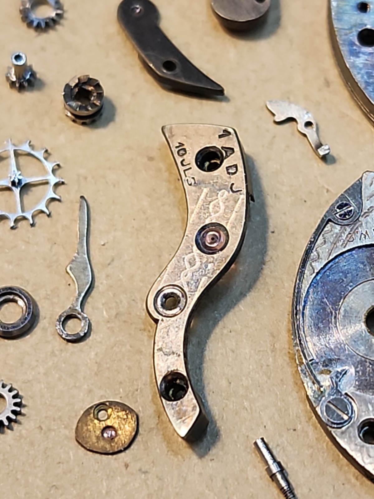 Lot Of Mixed AS? 10-1/2L Watch Parts-Plates, Bridges, Wheels, Dial-Parts Spares