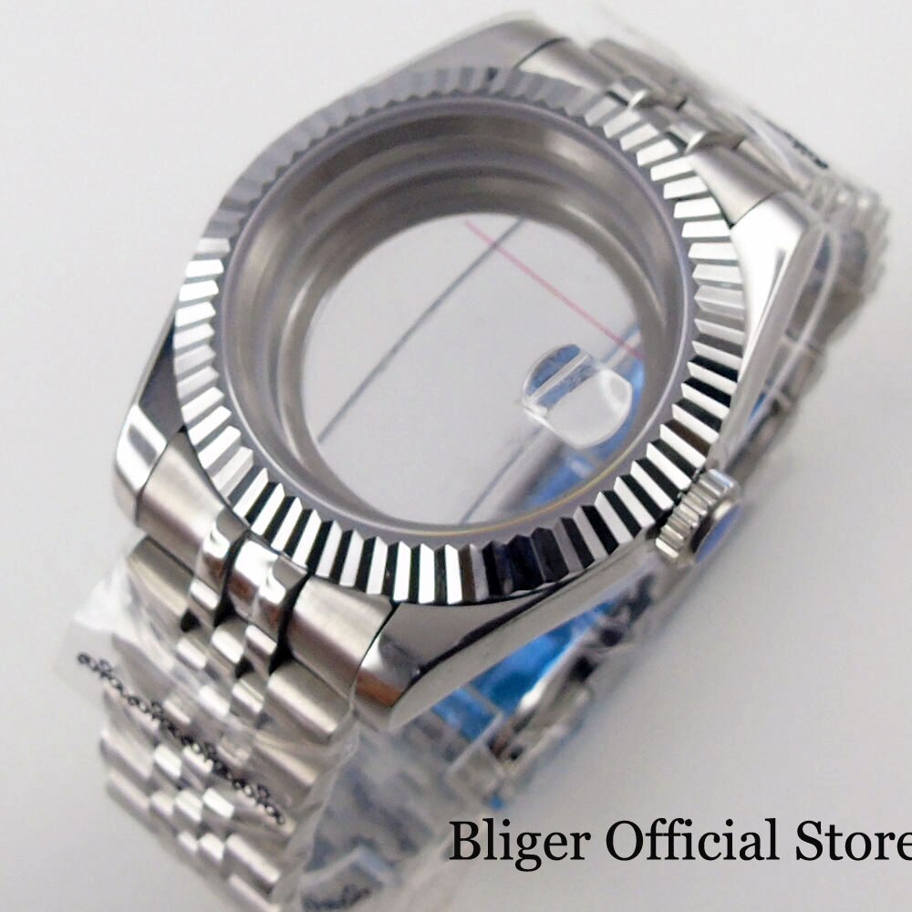 BLIGER 36mm 39mm Steel Watch Case fit ETA 2824 PT5000 NH35A NH36A Fluted Bezel