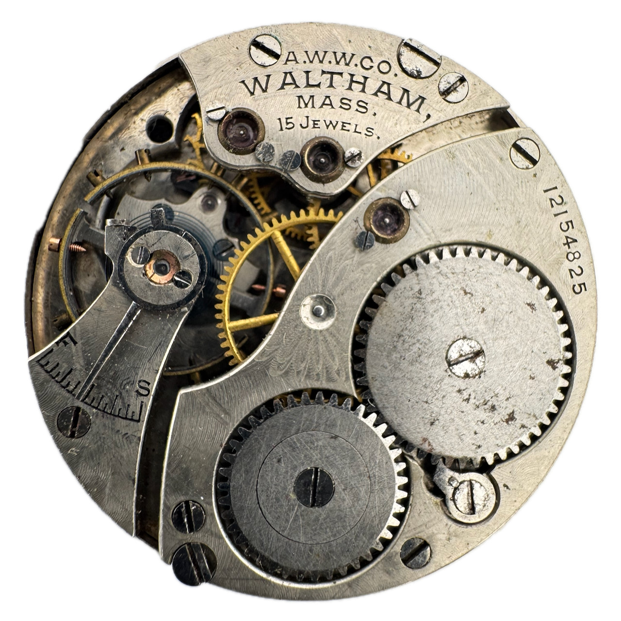 Antique 0s 1903 Waltham 1900 15J Mech Open Face Pocket Watch Movement No. 115