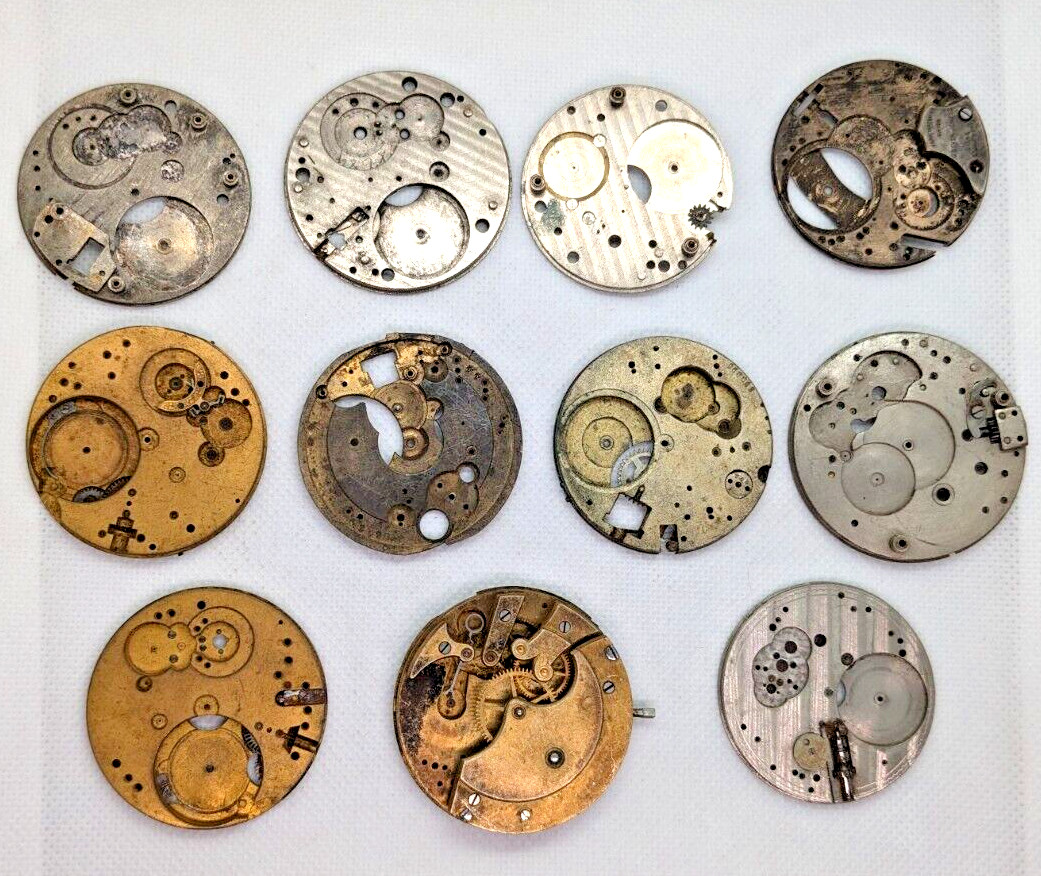 Vintage Lot of 11 4cm Pocket Watch Parts Bottom Plates Jewelry Pendant Blanks