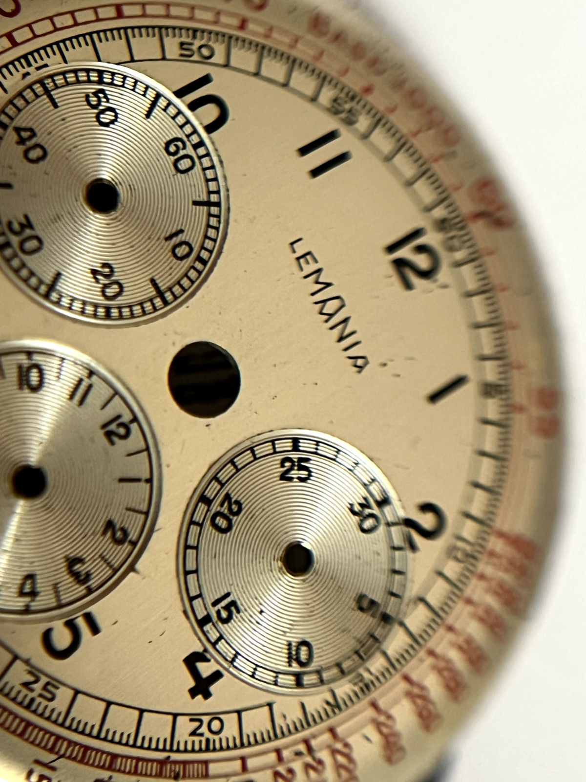 Lemania dial chronograph CH27-C12 Omega 321 three register genuine vintage