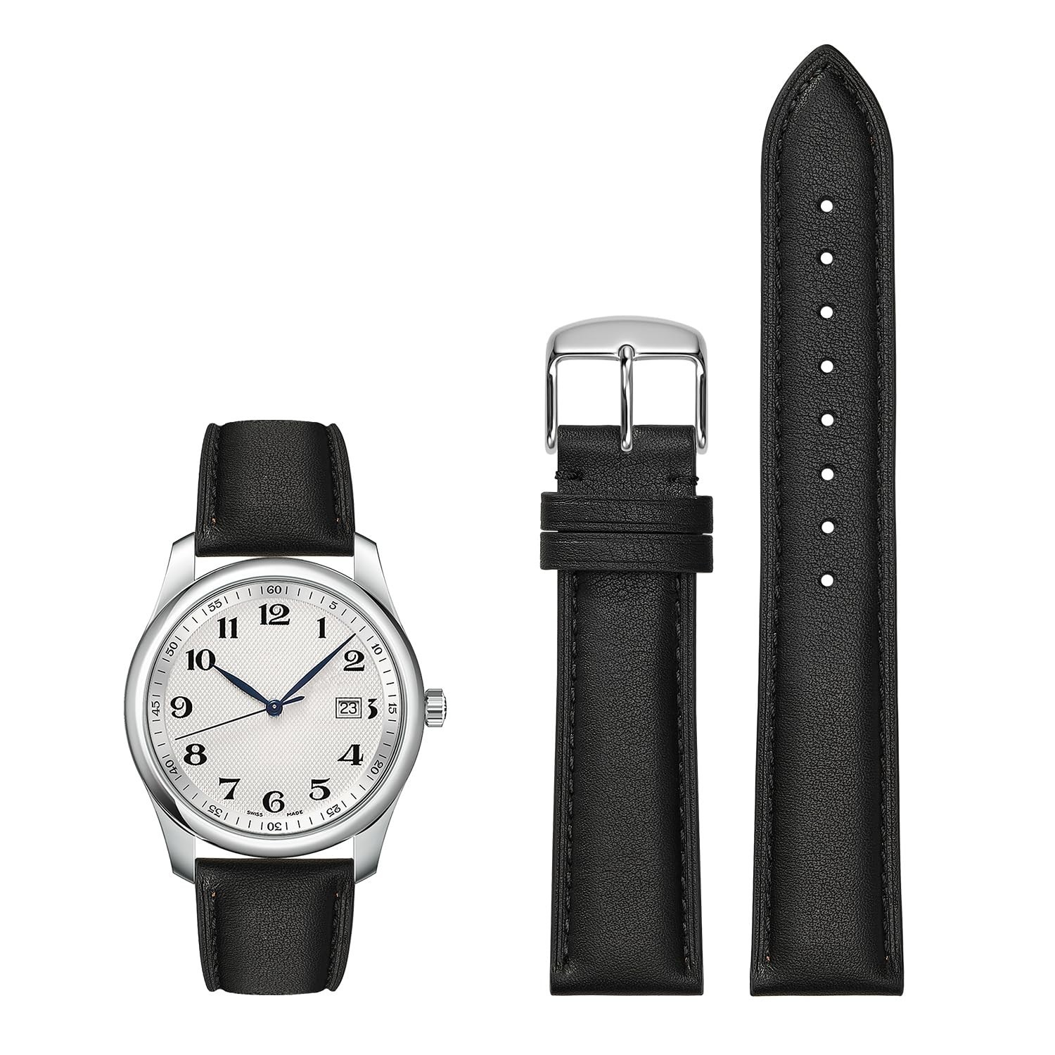 Leather Watch Band for Men and Women, Quick Release Watch Strap, Black Replac…