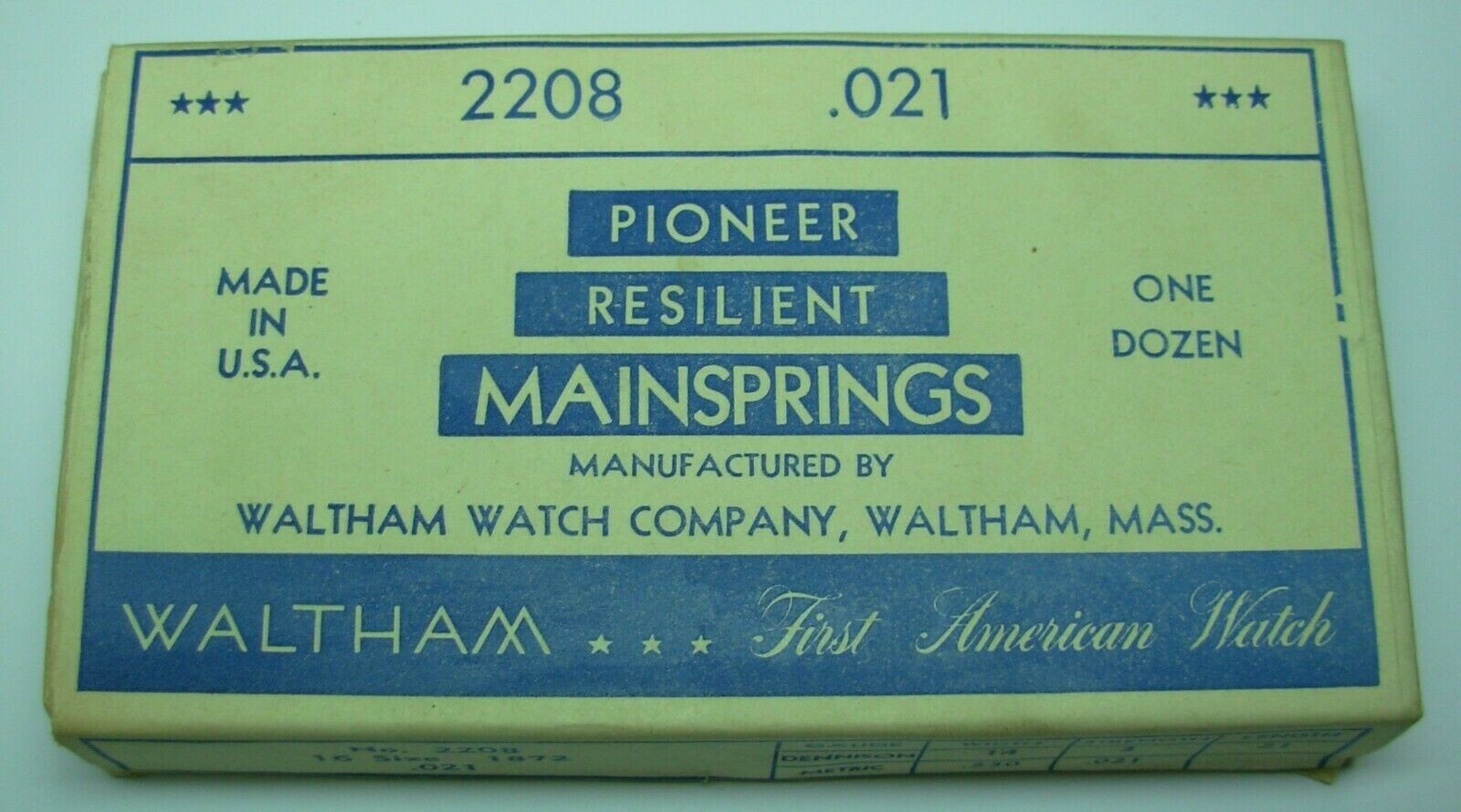 WALTHAM PIONEER RESILIENT 16S 1872 MODEL 2208 .21 MAINSPRING