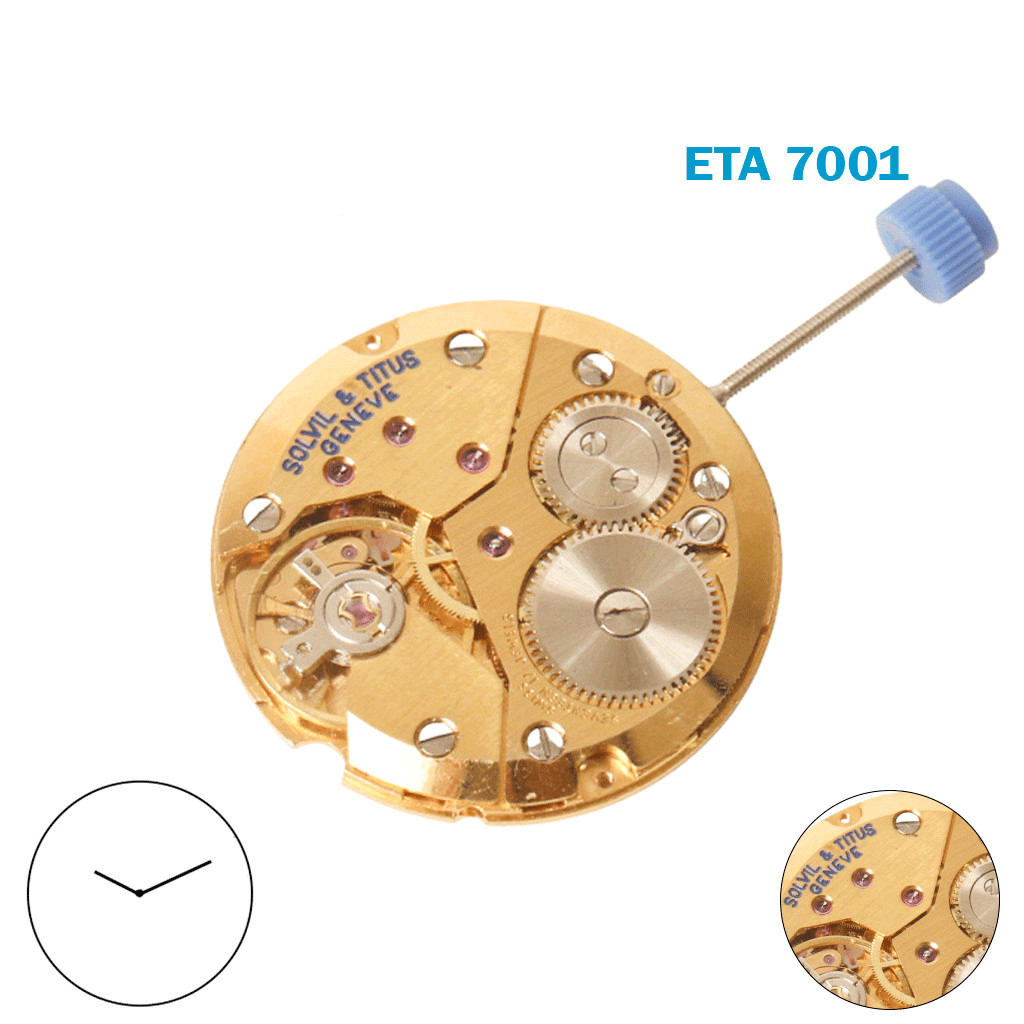 ETA 7001 Solvil & Titus Geneve- Manual – Swiss Movement-Without Disk-2 Hands.