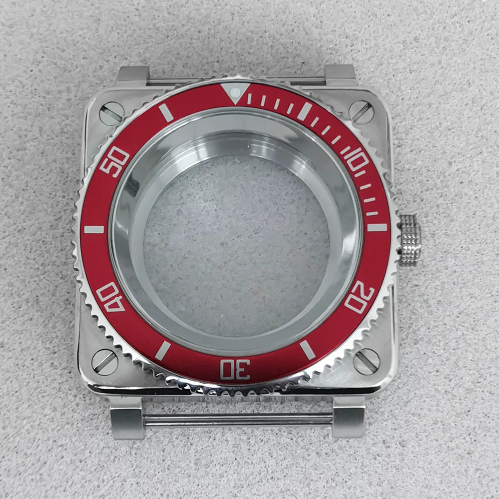 42mm Stainless Square Watch Case Sapphire Steel Shadow For NH35 NH36 Movement