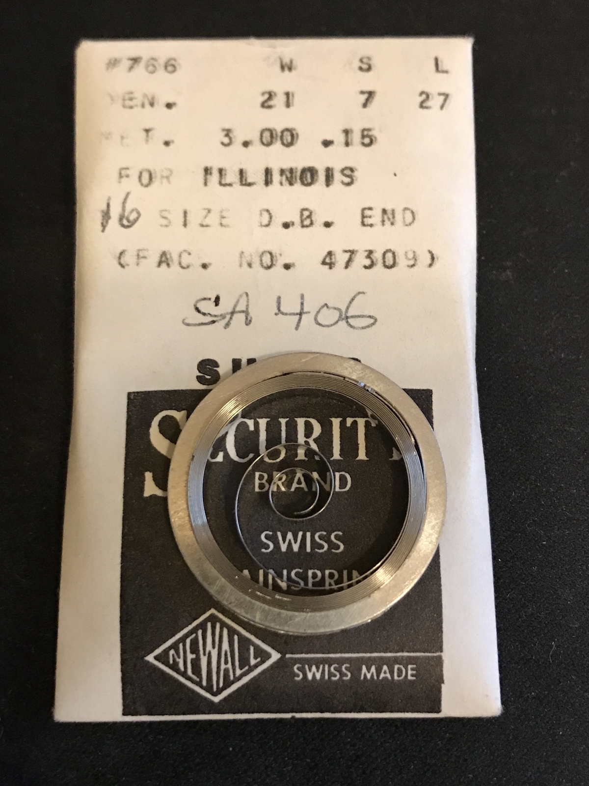Newall SUPER Security Mainspring #766 for 16s Illinois 60hr RR watch #47309 – Al
