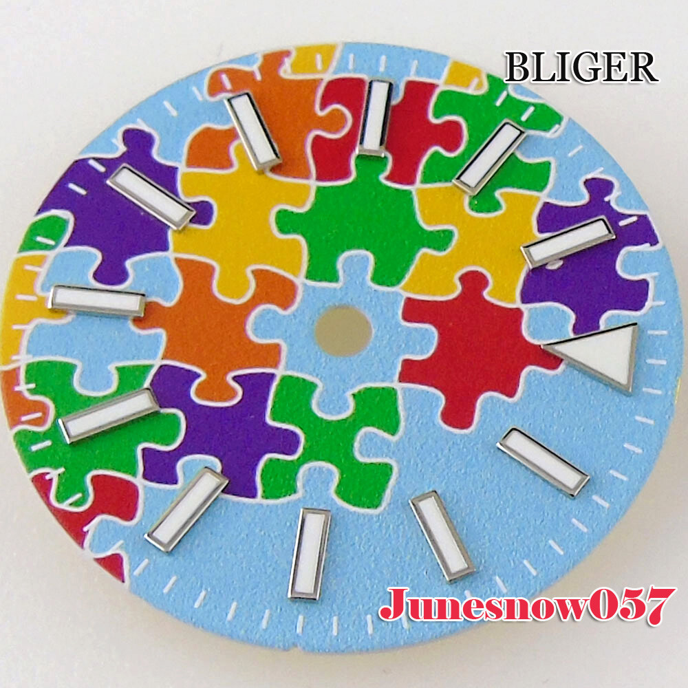 Bliger 29MM Colorful Puzzle Watch Men Dial Lume For NH35 NH34 SKX MIYOTA ETA2824