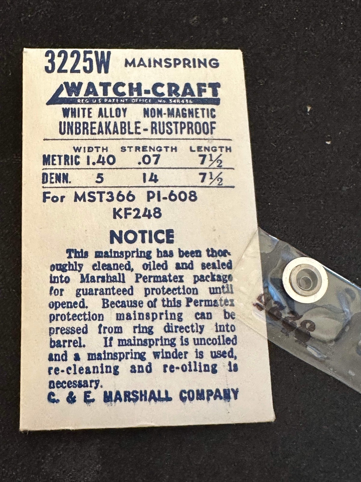 Watch-Craft Mainspring 3225W for Pierce 608, MST 366, Kurth 248, Elgin 700 – All