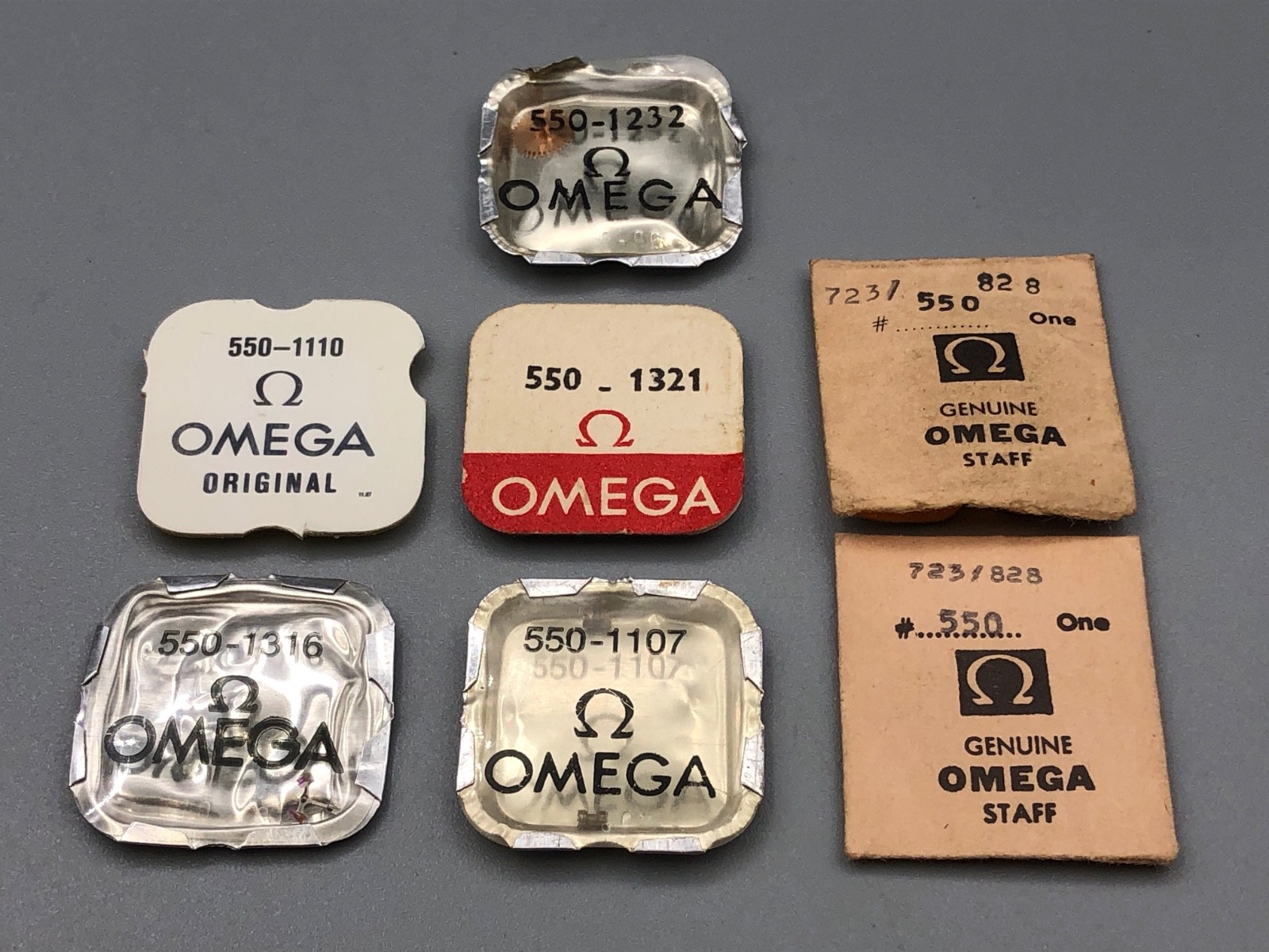 VINTAGE NOS OMEGA CAL 550 WATCH MOVEMENT PARTS X7 LOT 1110, 1107, 1232, 1316 +
