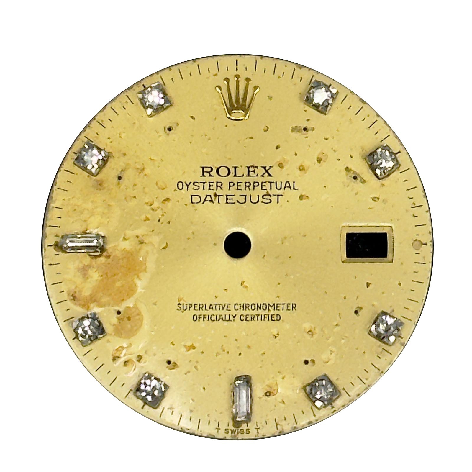 ROLEX ORIGINAL DIAL DATEJUST 36MM CHAMPAGNE DIAMOND MARKERS YELLOW GOLD CROWN