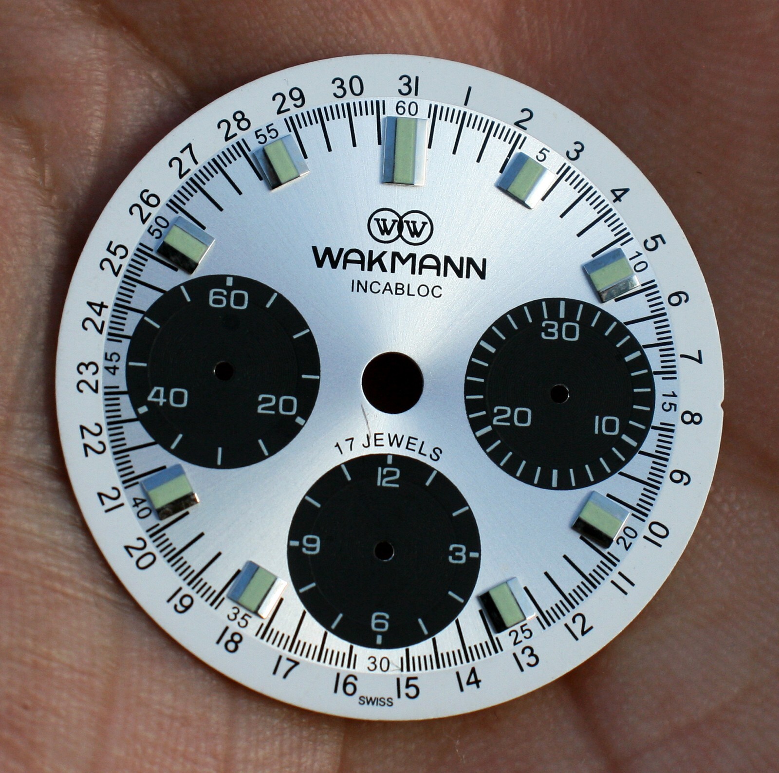 VTG WAKMANN Incabloc Calendar Date Track Chronograph Panda Dial Valjoux 72C NOS
