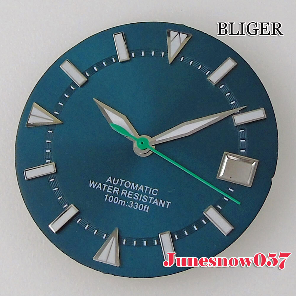 Bliger Blue/White Watch Men Dial Green Lume 29MM Fit NH35A NH36A SKX SRP