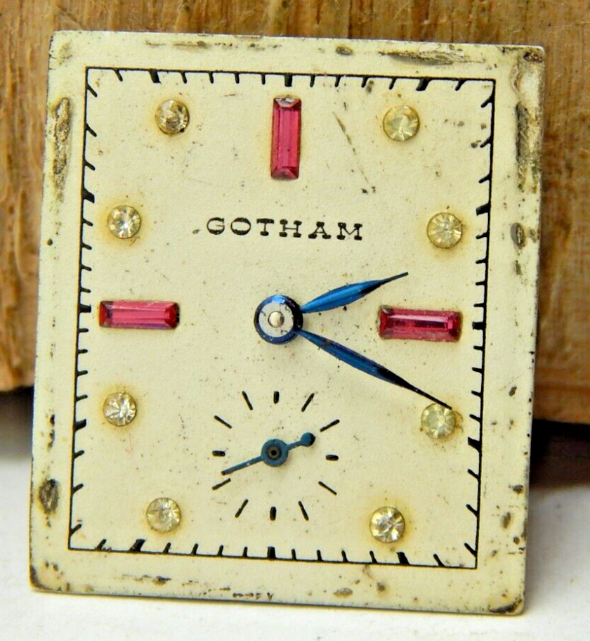 Vintage Gotham XTKU 17 jewel wrist watch movement with gemmed dial and hands