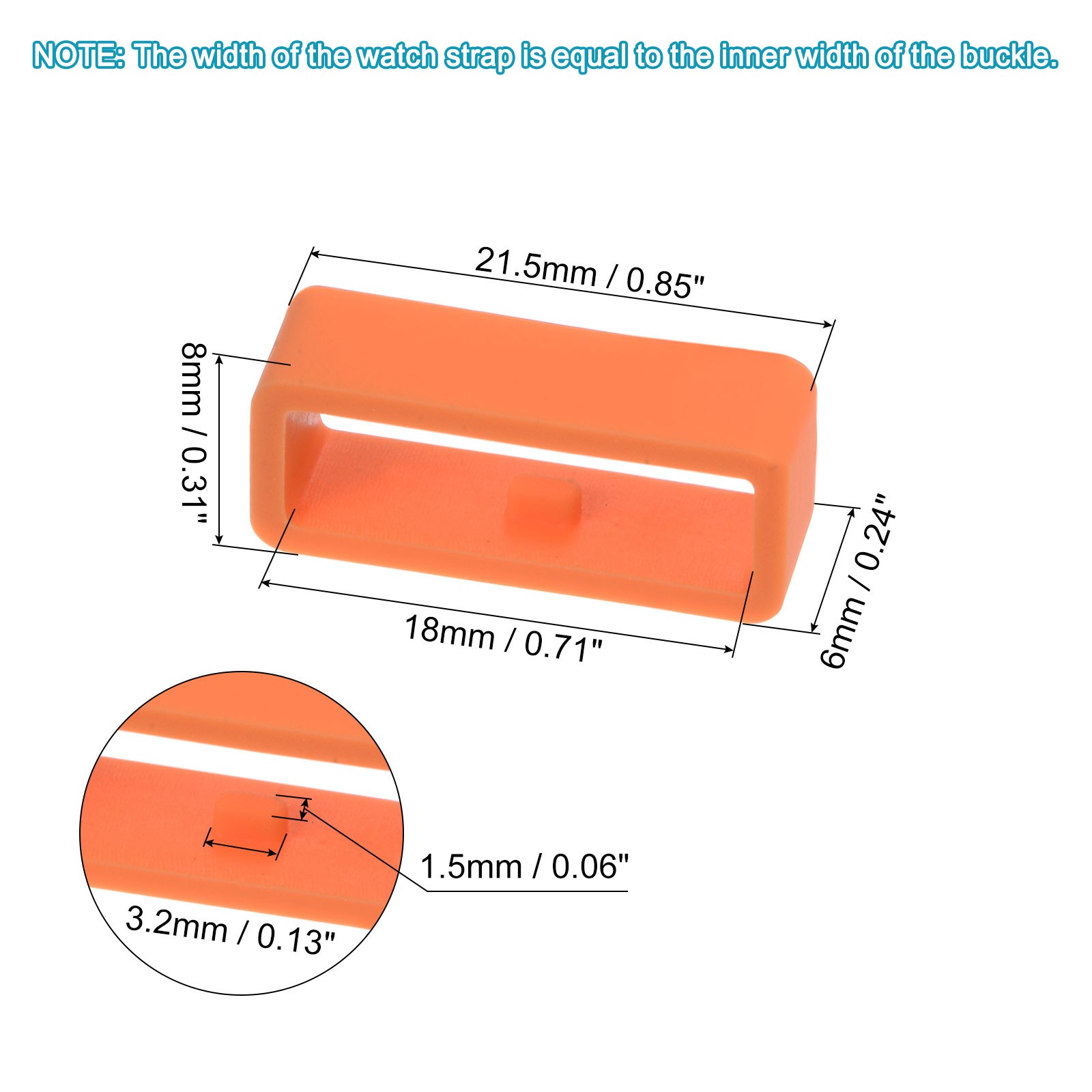 6pcs watch strap circle fixing circle 18mm rubber, orange