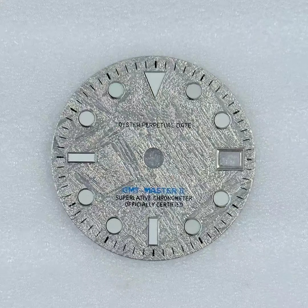 28.5mm GMT Meteorite pattern Watch Dial Green Luminous For NH34 Movement