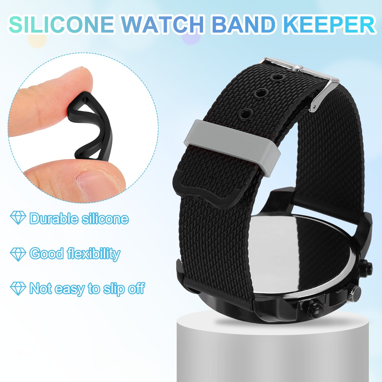 6pcs 20mm Black Watch Band Loop Silicone Watch Strap Retainer Loop for Watch