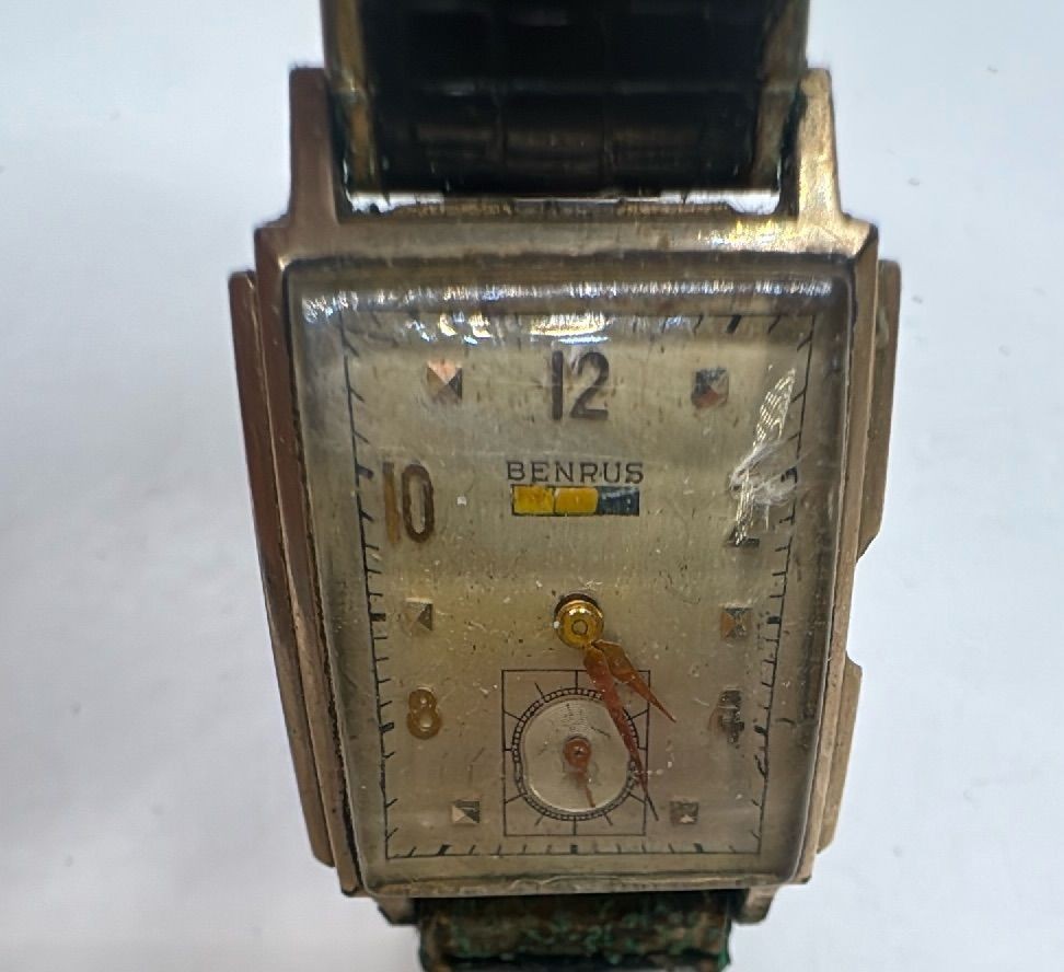 Benrus 10K Gold Filled Vintage Mens Wristwatch Speidel Band 1953 Calendar Featur
