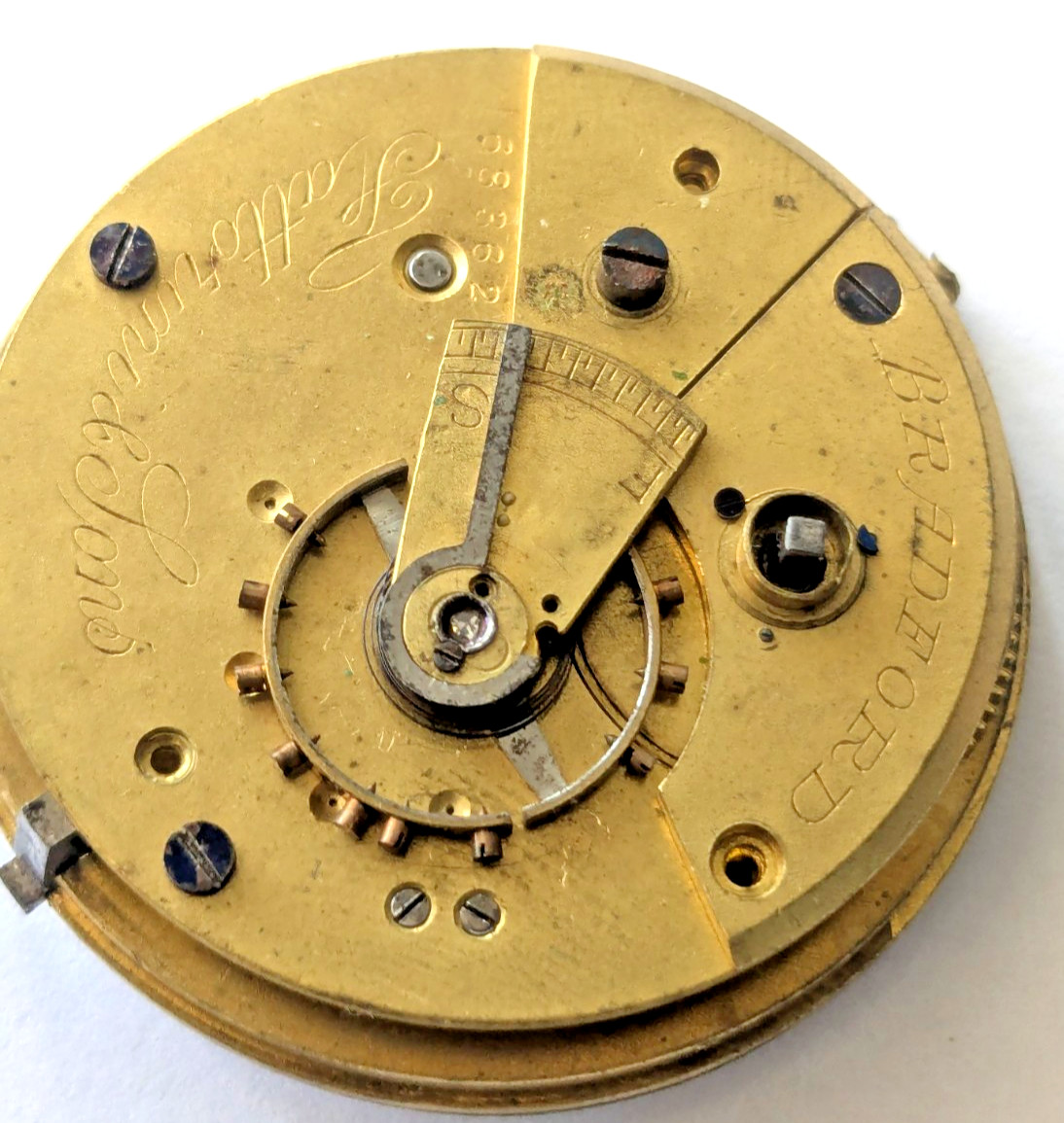 Antique Fattorini Bradford Pocket Watch Movement Errington Factory Under Dial 26