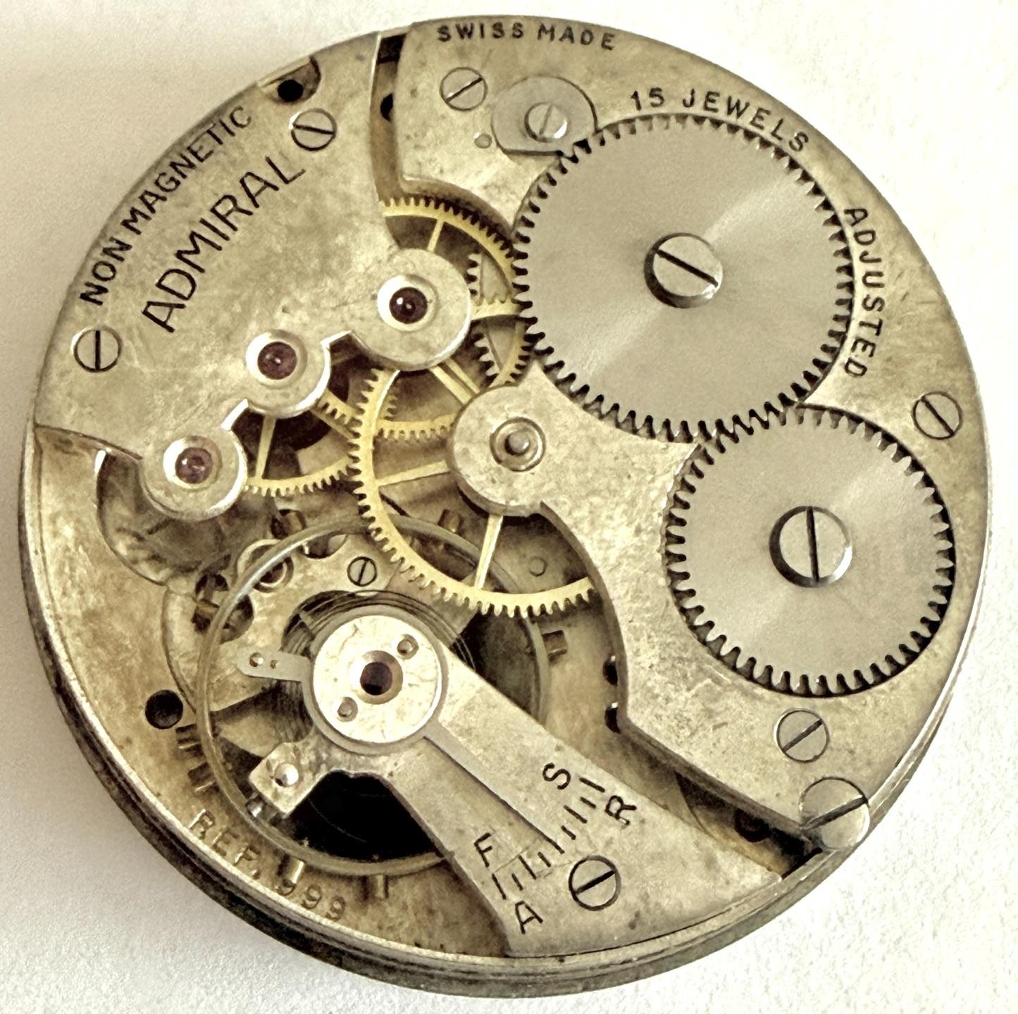 ANTIQUE 43.1MM NON-MAGNETIC ADMIRAL 15J POCKET WATCH MOVEMENT FOR WATCH PARTS