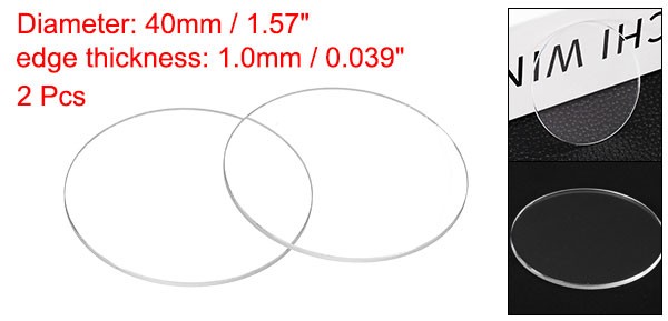 2pcs Watch Crystal Glass Lens 40mm x 1.0mm Beveled Edge Flat Glass Crystals Lens