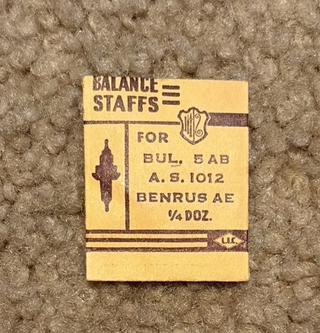 Genuine BENRUS AE BALANCE STAFF Bul. 5AB A.S. 1012 NEW OLD STOCK Sealed