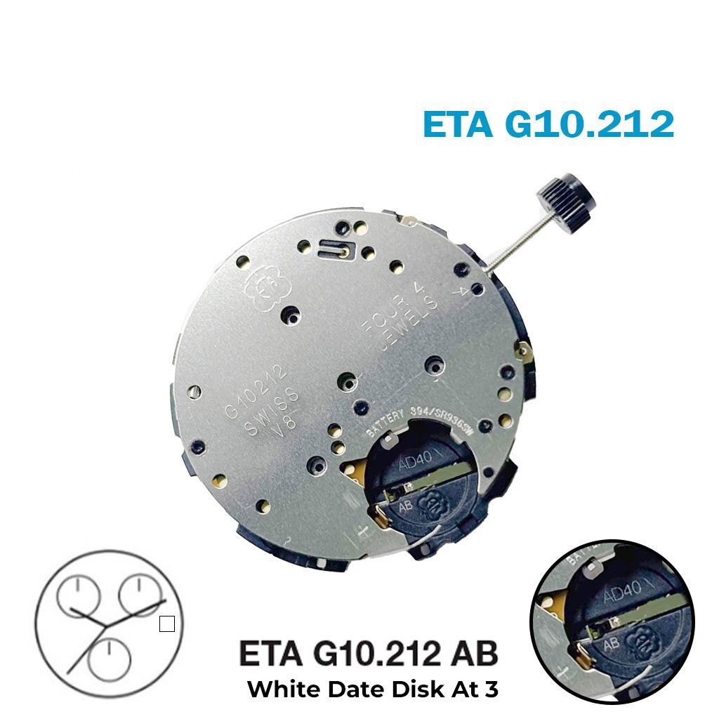 ETA G10.212 AB Swiss Made Movement- White Date Disk at 3-4 Jewels-Chronograph.