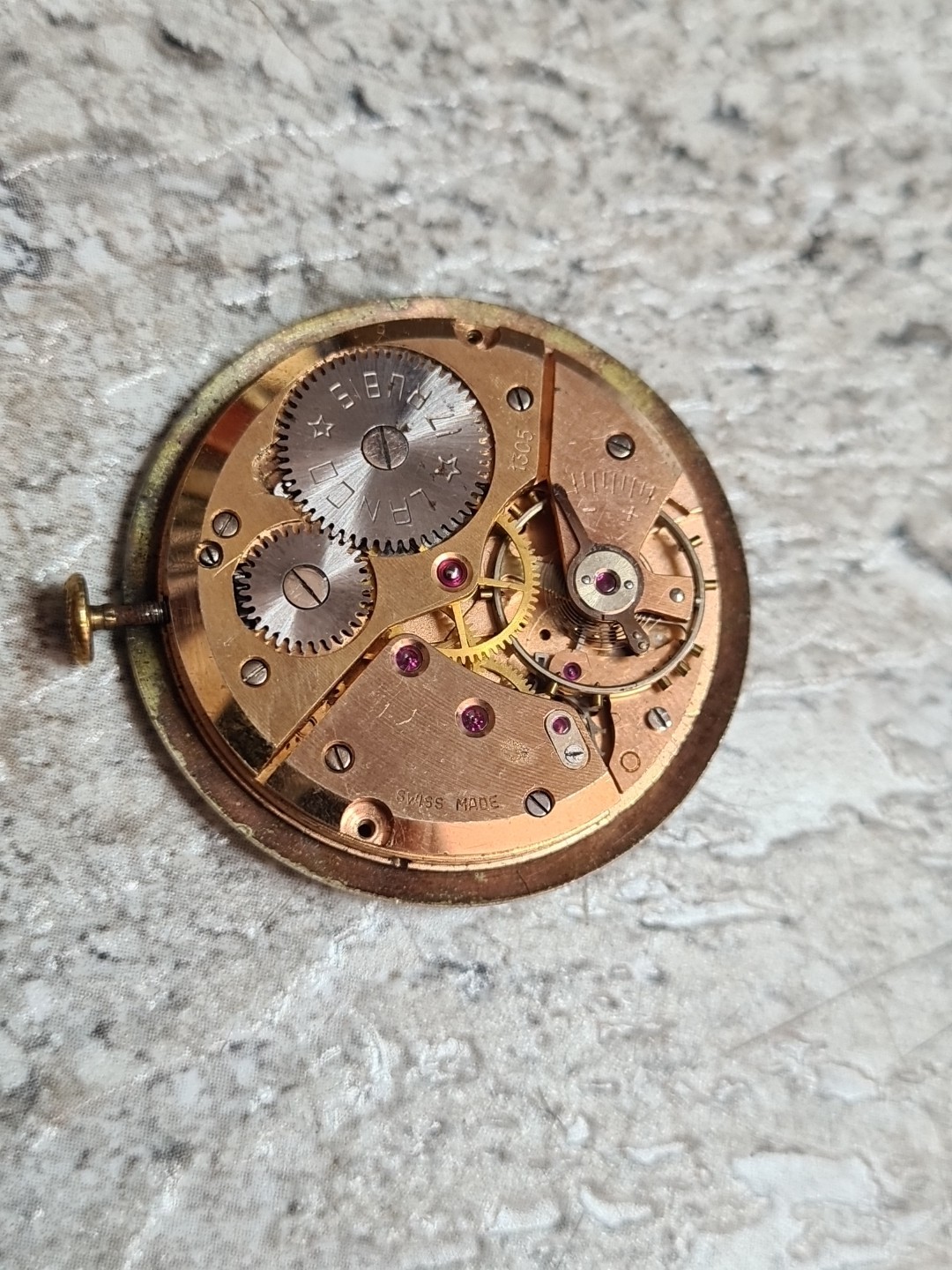 Vintage LANCO Mod II De Luxe Watch Movement, Dial & Case Back. Not Working.
