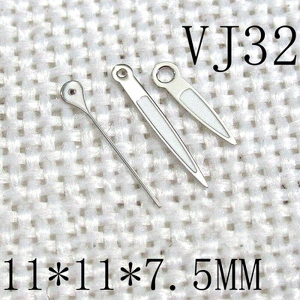 Green Lume Watch Hands 11x11x7.5mm Silver Trim 3 Hands for Epson VJ32 Movement