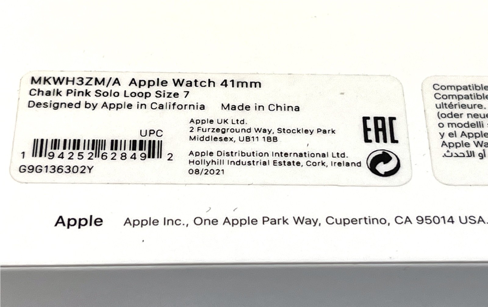Apple Watch 41mm SE Series 4 + later Chalk Pink Silicone Solo Loop Band Size 7