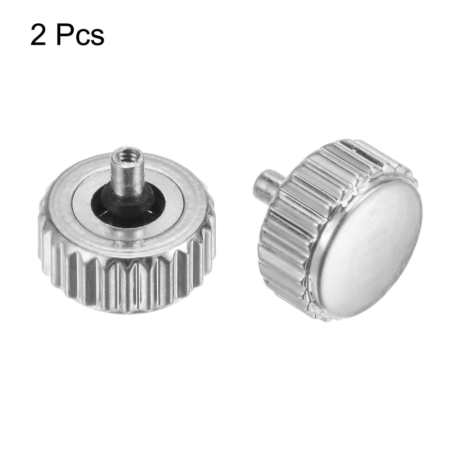 2Pcs 5.5×6.5mm Watch Crown SUS304 Flat Head Long Stem 2.5mm ID Silver Tone