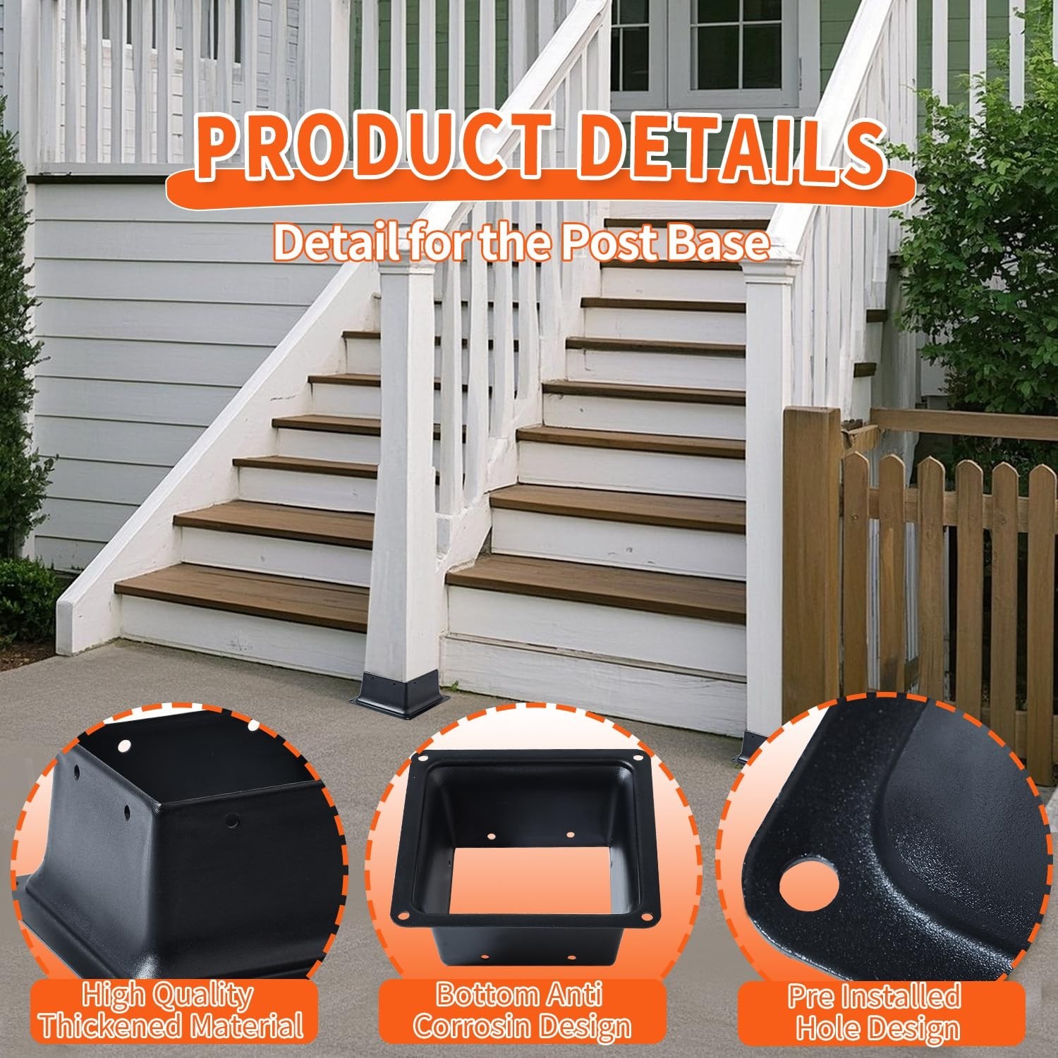 4″ x 4″ Post Base, 1 Pcs Post Brackets Inner Size 3.9″x3.9″ Wood Fence Post A…