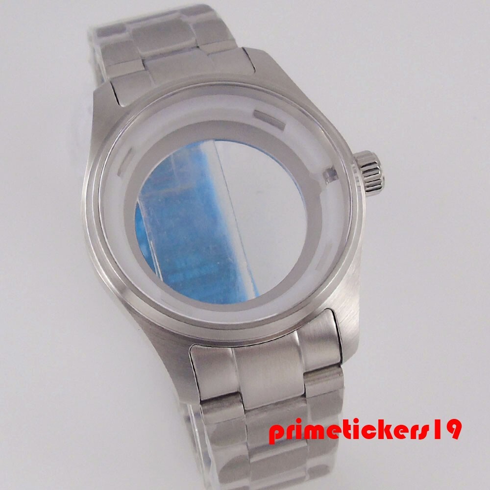 39mm Steel Pilot Watch Case+Bracelet Glass Back Dive Sapphire Fit NH34 NH35 NH36
