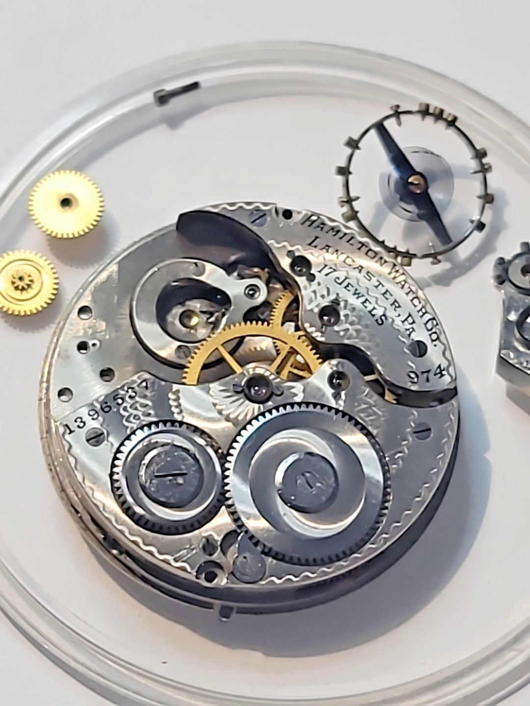 Antique Hamilton Pocket watch movement Grade 974 17 jewel 16 size circa 1918