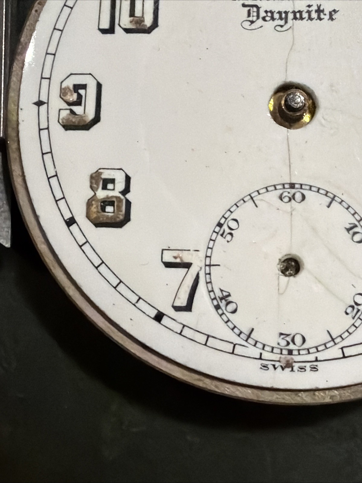 AM43 VTG Barclay Daynite 7j Pocket Watch Movement 42mm – Parts/Repair As Is**