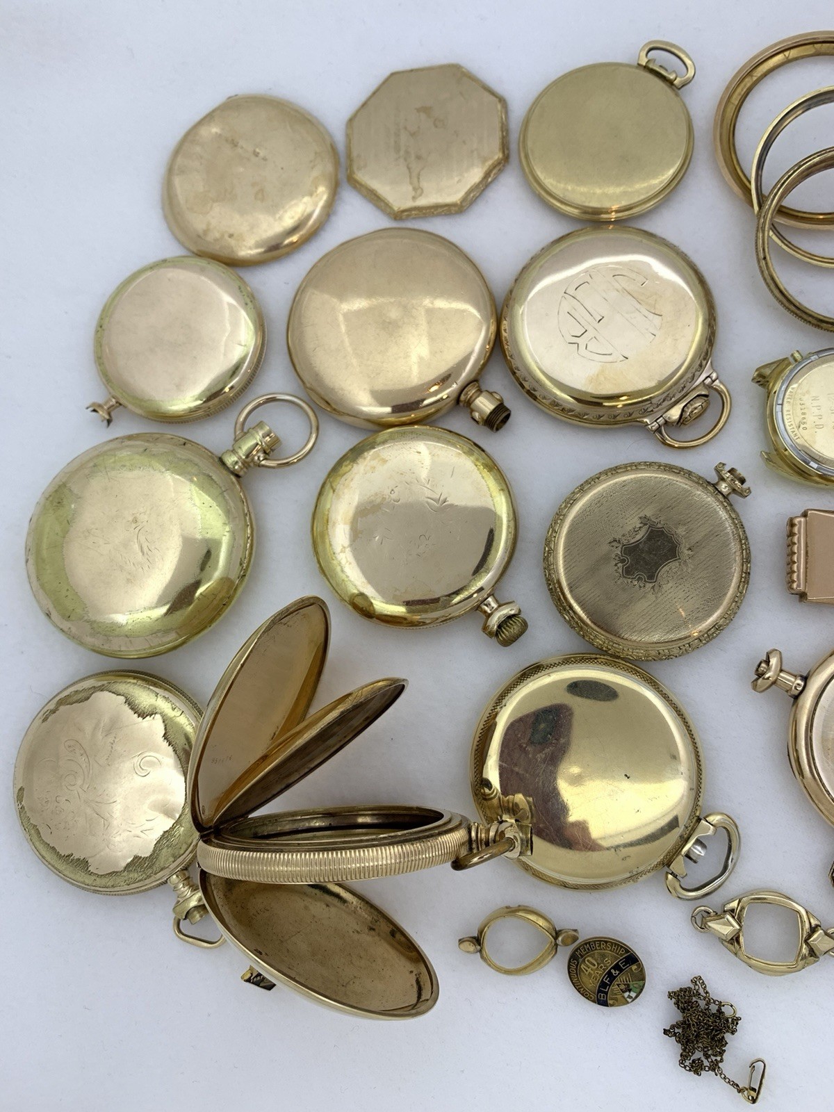 609 GRAMS Gold Filled RGP Plate Pocket Wrist Watch Case Scrap Lot & Other Pieces