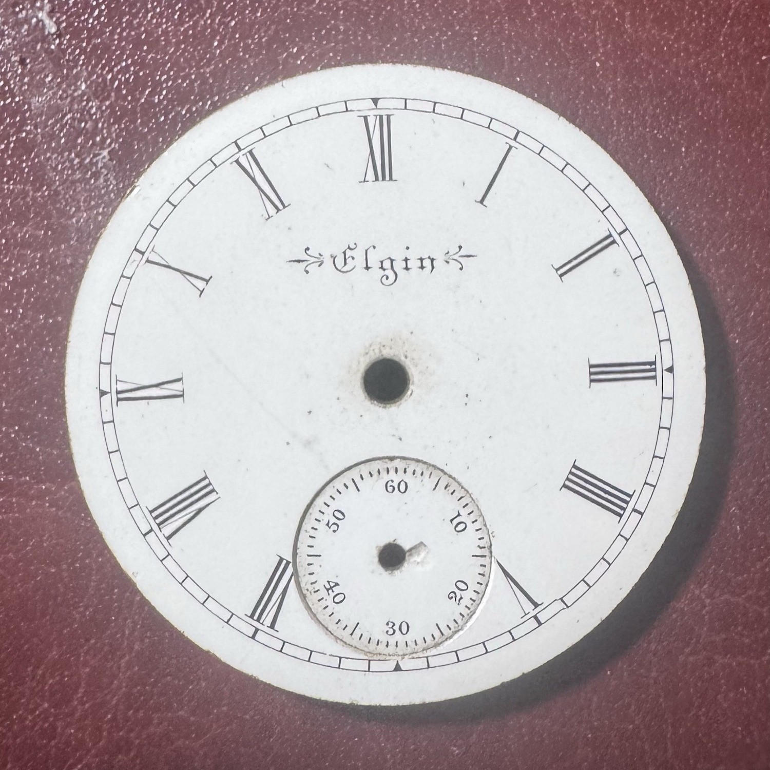 Elgin White Enamel Watch Dial Face Roman Numerals Subdial Compatible Elgin