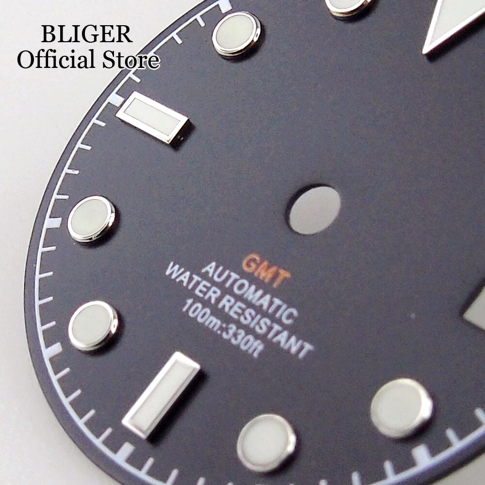 Luminous Black White Blue NH34A 29mm Watch Dial Face Date Window fit NH34 GMT