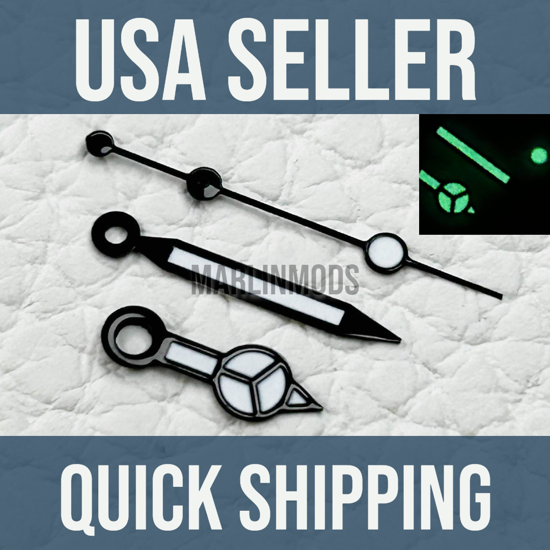 Black “Merc” Hands Green Lume for Watch Mod Parts Custom for NH35,NH36.. SKX007