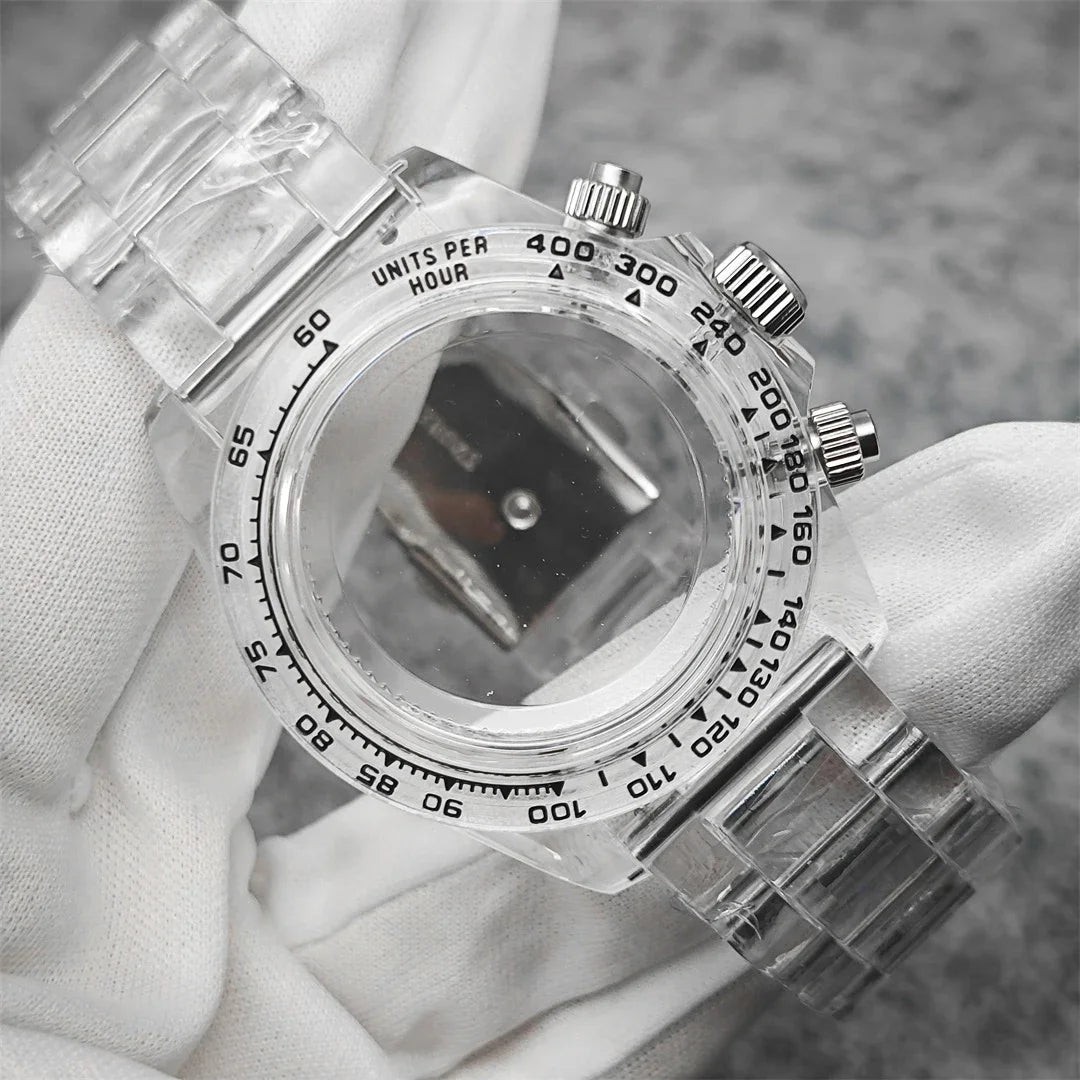 39mm Transparent Acrylic Watch Case 20mm Watch Bands Set 29.5mm Dial for VK63