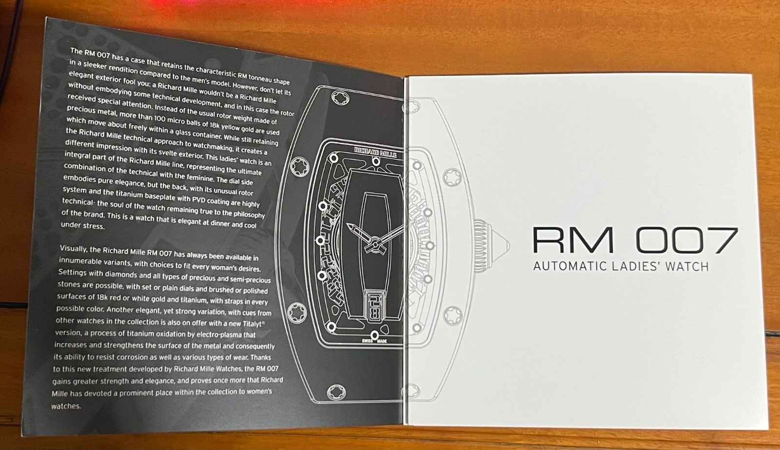 RARE Richard Mille RM007 Boutique Exclusive Technical Specification Leaflet