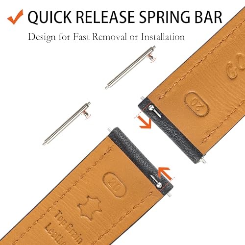 Quick Release Leather Watch Band, Two Tone Oil 21mm Black / Silver Buckle