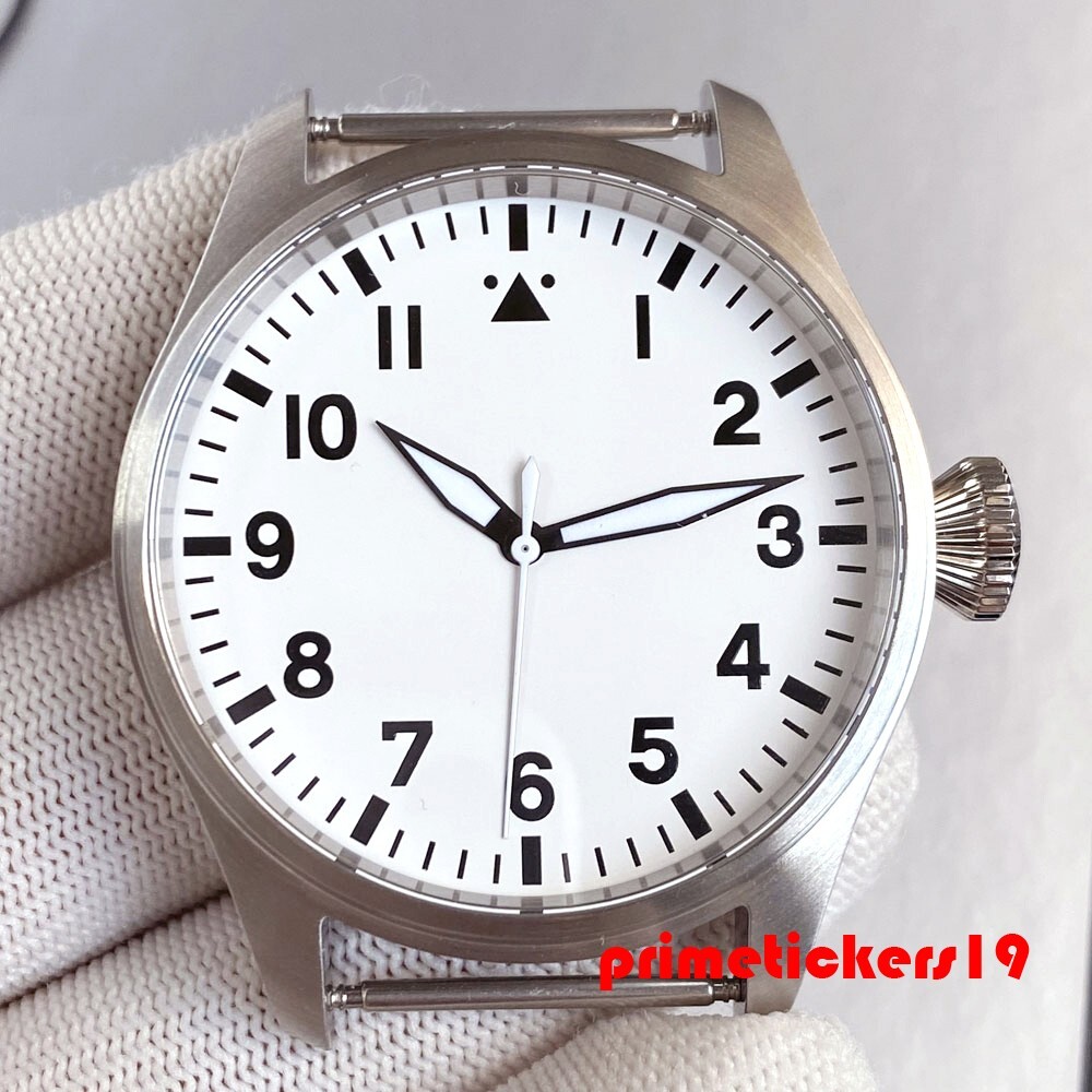 43mm Pilot Watch Case+Dial Hands Set Sapphire Fit NH35 ETA2824 PT5000 Clear Back