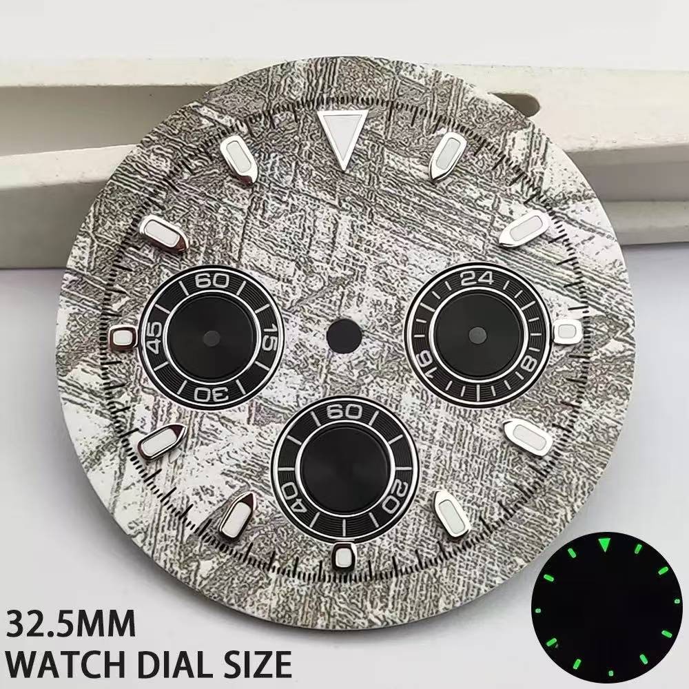 32.5mm Green Luminous Watch Dial For VK63 Chronograph 6 Hand Replacement